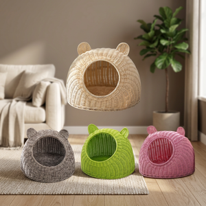 Casa para Mascotas Ecológica de Ratán Natural de 2 Niveles Personalizable con Diseño Desmontable y Lavable, Cama para Perros y Gatos, Logotipo Personalizado, Hecho en Vietnam - Product Image 2