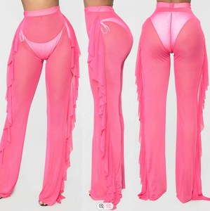 Women Ruffle Beach Pants Swimsuit Cover up <b>Sheer</b> <b>Bikini</b> Swimwear Sexy Mesh Pants - Product Image 4