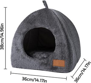 Igloo de tente en tissu à motif solide de lit de grotte de chat écologique avec coussin lavable amovible pour chats et petits chiens - Product Image 5