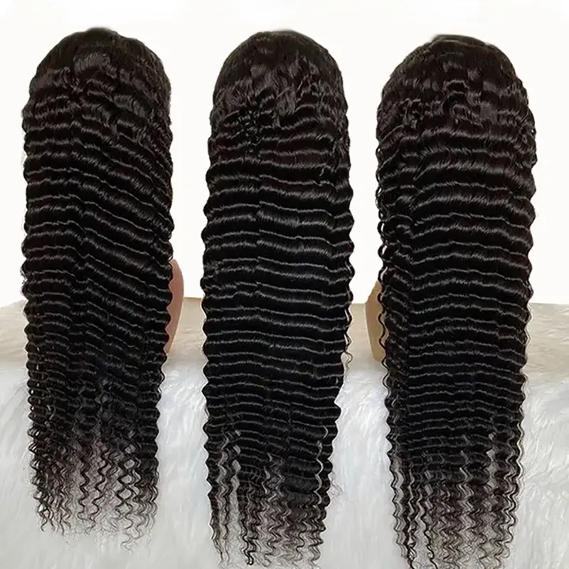 Peluca de cabello humano indio suelto de 40 pulgadas, cabello rizado de onda profunda con encaje completo, densidad de 180, 13x4, 30 pulgadas de largo