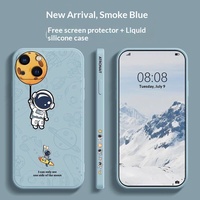 Coque de téléphone portable unisexe en silicone liquide ultra-fine antichoc avec motif graffiti astronaute de dessin animé pour iPhone 15