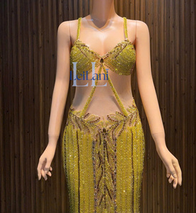 Robe de soirée sirène sans manches de luxe pour femme, ornée de strass haut de gamme, en soie, élégante - Product Image 2