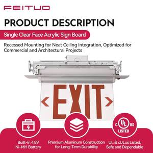 FEITUO - Señal de Salida LED de Aluminio Integrado de un Solo Lado, 6 Pulgadas, Rojo, OEM ODM, Fábrica en Vietnam, Luz de Emergencia para Edificios - Product Image 3