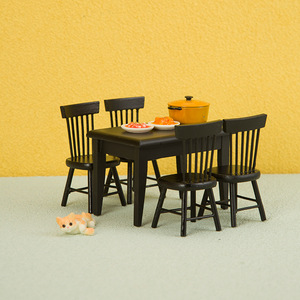 1:12 Échelle DIY Bois Maison De Poupée Décoration Mini Poche Noire Restaurant Scène avec Table et Bambou Soie Chaise Costume - Product Image 3
