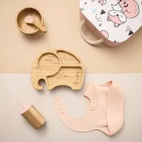 Ensemble de 5 pièces pour bébé : Assiette, bol et cuillère à ventouse en silicone de qualité alimentaire, motif éléphant mignon, idéal pour l'alimentation des enfants