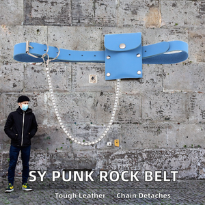 Ceintures Punk Rock pour Femmes et Hommes, Ceinture en Cuir avec Chaîne Amovible et Oeillets pour <span class=keywords><strong>Jeans</strong></span> et Pantalons, Style Rockabilly, Jarretelles - Product Image 2