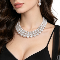 Ensemble collier ras-de-cou et boucles d'oreilles en fausses perles à 3 couches, style Old Money Quiet Luxury, avec strass et plusieurs rangs, bijoux de mariage pour femme