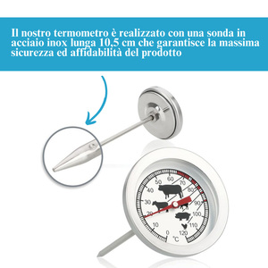 Thermomètre de cuisine analogique pour viande et rôtis, sonde en acier inoxydable 5x12 cm, plage de 0 à 120°C - Product Image 4