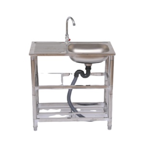 Évier <span class=keywords><strong>de</strong></span> <span class=keywords><strong>cuisine</strong></span> commercial en acier inoxydable à cuve unique avec égouttoir, <span class=keywords><strong>plan</strong></span> <span class=keywords><strong>de</strong></span> <span class=keywords><strong>travail</strong></span> intégré et étagère <span class=keywords><strong>de</strong></span> rangement, lavabos - Product Image 3