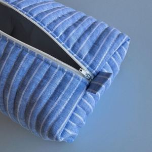 Large Striped Cotton Eco-Friendly Cosmetic Bags Custom Portable Quilted Makeup Organizer Pouch Travel Zipper <b>Storage</b> for - Product Image 3