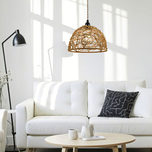 Lámpara colgante redonda de ratán tejida a mano con LED E27 para decoración del hogar y hoteles - Product Image 3