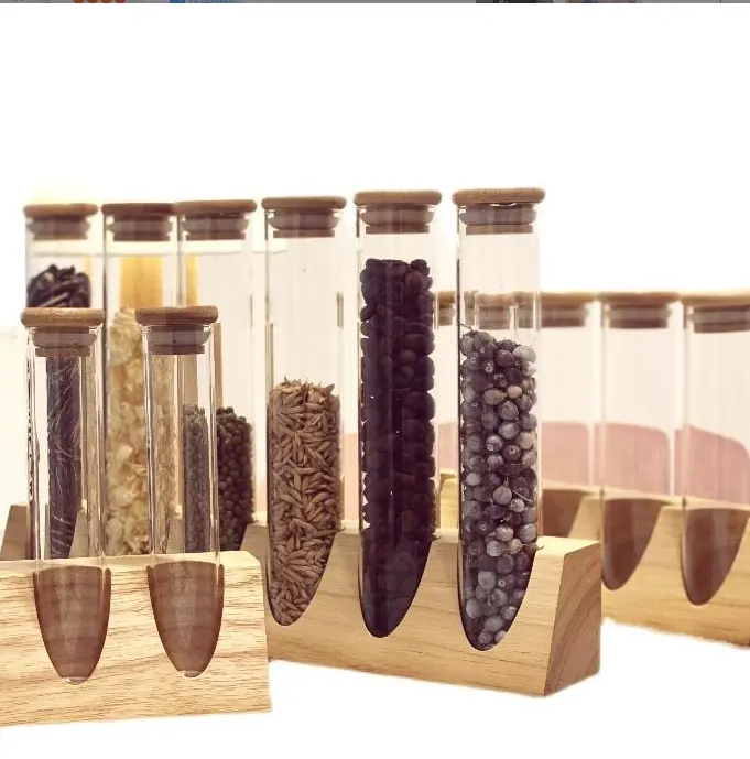 Tabung uji kaca kosong kaca bening dengan tutup gabus tabung penyimpanan makanan botol kaca obat bunga kering dengan tutup bambu