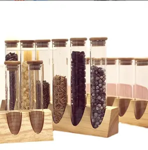 Clear Glass empty glass test tube with cork tops Tube Food Storage Dry Flower Medicine Glass Bottle With Bamboo Lid