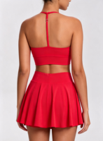 Set Tenis 2 Potong Wanita Model T-Back yang Dapat Disesuaikan, Sport Bra V-Neck, Rok Pendek Anti Tembus Pandang Berpinggang Tinggi, Pakaian Atletik untuk Golf, Yoga, dan Aktivitas Sehari-hari