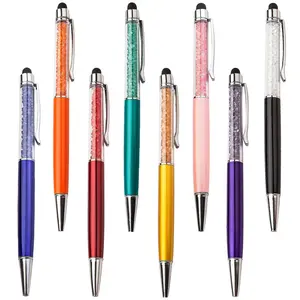 barato color de la pluma Suppliers-Bolígrafo De Metal con cristal multicolor, bolígrafo táctil, regalo de boda, barato, promocional