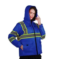 ZUJA – veste de sécurité haute visibilité pour femmes, avec capuche, revêtement Oxford 300D, doublure polaire, imperméable, coupe-vent, vêtements de travail réfléchissants