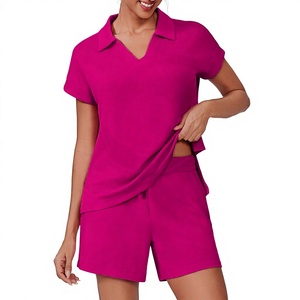 Ensemble de survêtement 2 pièces pour femme, polo et short, couleur unie, automne, haute qualité, impression de logo personnalisé, service OEM, séchage rapide - Product Image 1