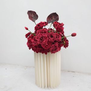 Suministros para Floristería, Arreglos Florales Rojos para Novia, Flores Artificiales, Tulipanes, Fondo para Fotomatón, Flores Borgoña para Boda - Product Image 4