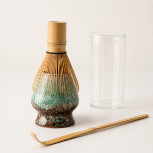 4 Piece Oval Emerald Reactive Glaze Porcelain Matcha Tea Set Japanese Design Ceramic Pouring Bowl Bamboo Whisk Scoop Stand Gift - Product Image 5