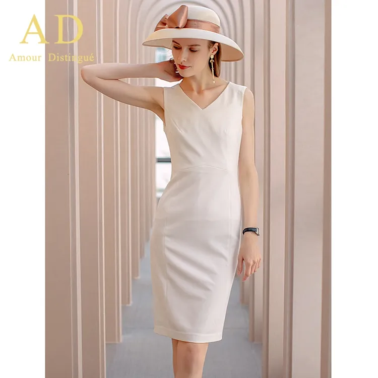 Yeni moda Lady beyaz zarif Fit dizisi rahat elbise