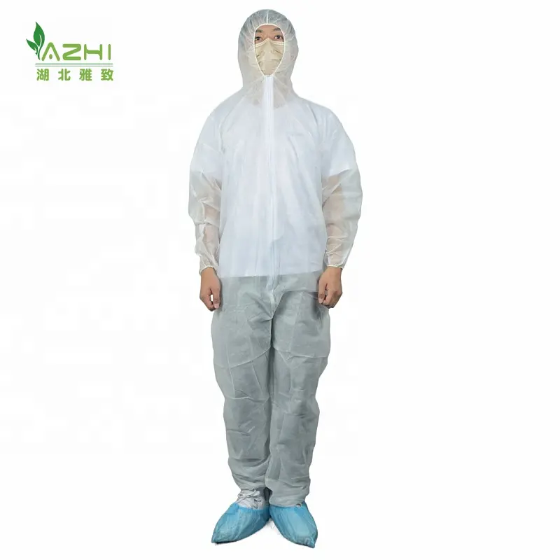 Beyaz kapşonlu tek kullanımlık koru nonwoven tulum tek kullanımlık giyim koruyun ressam/işçi