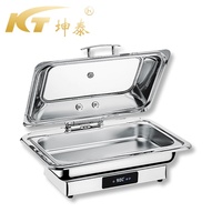 Support de présentation de nourriture de buffet en acier inoxydable moderne de 9 L, hôtel, restaurant, chauffage électrique, utilisation quotidienne, plats chauds Kuntai 440W
