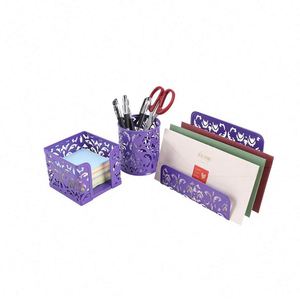 Ensemble de 3 organiseurs de bureau en métal - Trieur de courrier, porte-stylos, porte-notes adhésives - Product Image 1