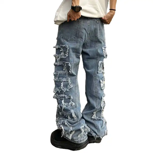 กางเกงยีนส์ทรงสกินนี่ขาดแบบซ้อนกันสำหรับผู้ชายกางเกงสไตล์สตรีทผลิตตามสั่ง - Product Image 3