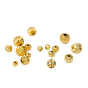 18K Gold Plated Round Striped Pumpkin Beads 14K Hollow Watermelon Beads For DIY Bracelets - Product Image 4