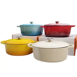 Hot Selling Oval Shape New Arrivals Enamel Stew Pot Cast Iron Cookware Set Shallow Casserole Large Volume Soup Pot With Lid
