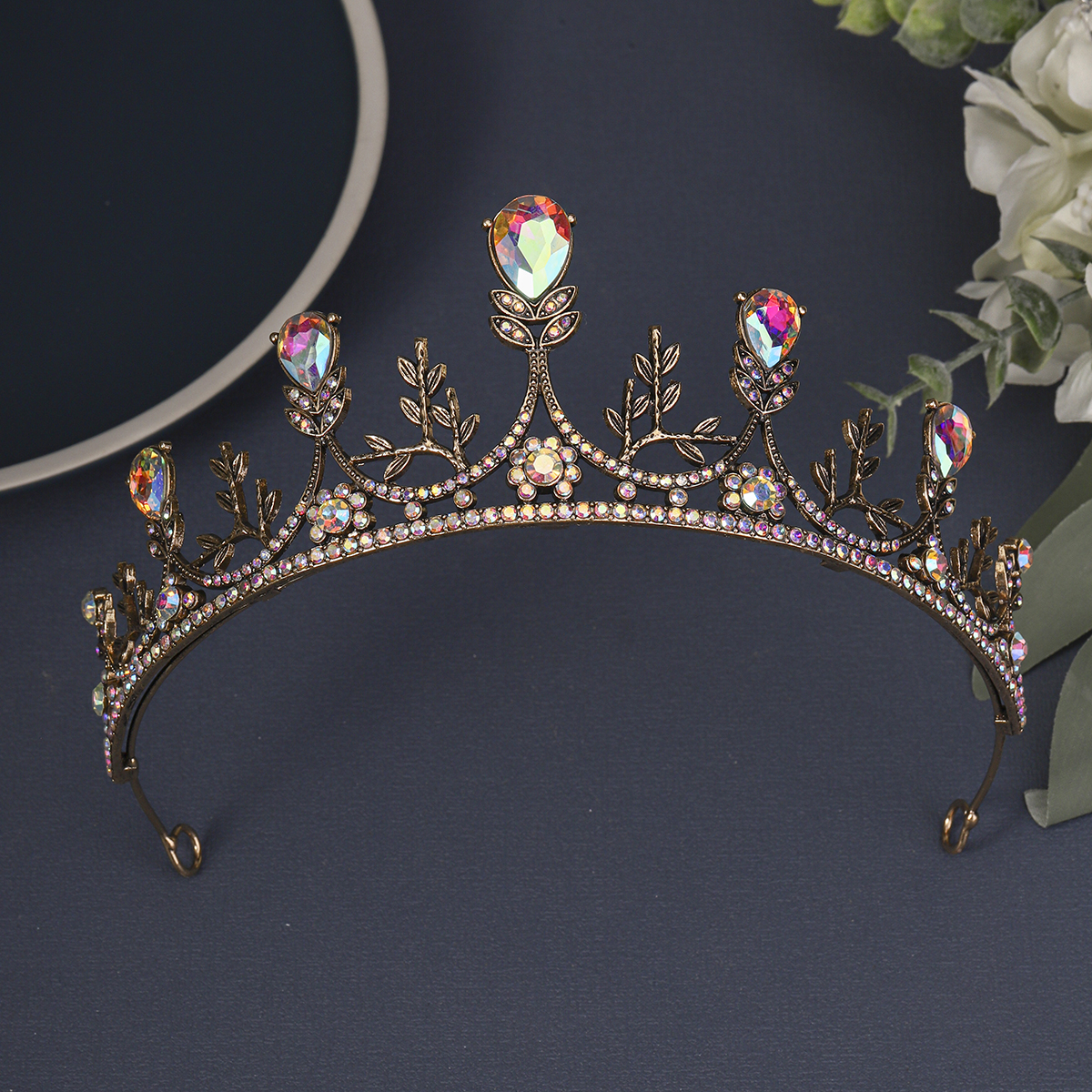 Antique Tiara with Black Rhinestone Halloween Cosplay Designer Crown