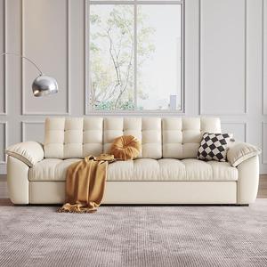Modern Cream Cat Claw Leather Foldable Sofa <b>Bed</b> Multifunctional Telescopic Furniture With Storage For Small Apartment Home - Product Image 2