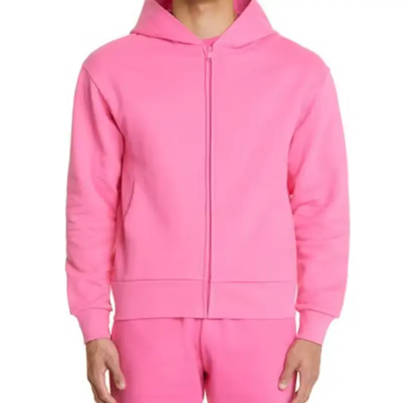Manufacturers French Terry Plain Men's Hoodies Custom Tag Barbie Pink Zipper Hoodies Slim Fit Heavy Weight Zip Up Hoodies