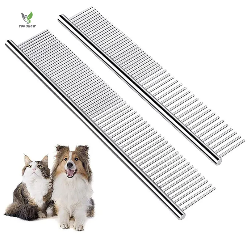 Professional 2 Pack Dog Combs with Rounded Ends Stainless Steel Teeth Grooming Tool Dog Comb