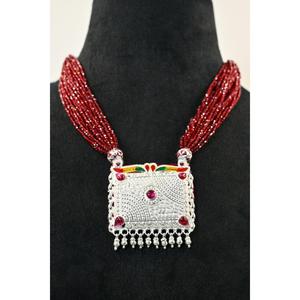 Ethnic 925 <b>Silver</b> Ruby Statement Necklace With Plaster Tevati Chain Women's Wedding Jewelry - Product Image 1