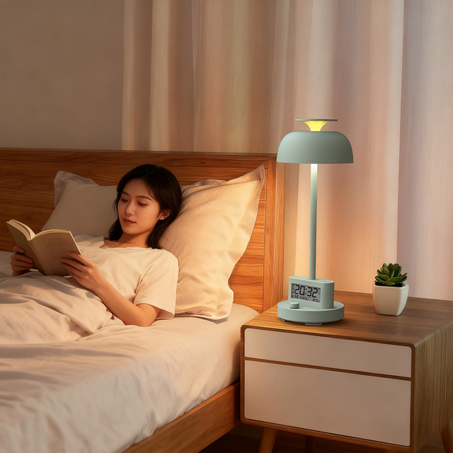 Warm Night Light LED Bedside Lamp with Alarm Clock Modern Design Decorative Children Adult Reading Lamp