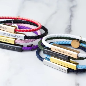 Pulsera Personalizada para Parejas con Grabado, Cuerda Trenzada de Acero Inoxidable, Grabado Personalizado, Regalo para Parejas - Product Image 1