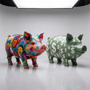 Statue de cochon en résine colorée, sculpture animale peinte à la main, figurine de style graffiti pour la décoration de la maison, du bureau ou comme cadeau - Product Image 6