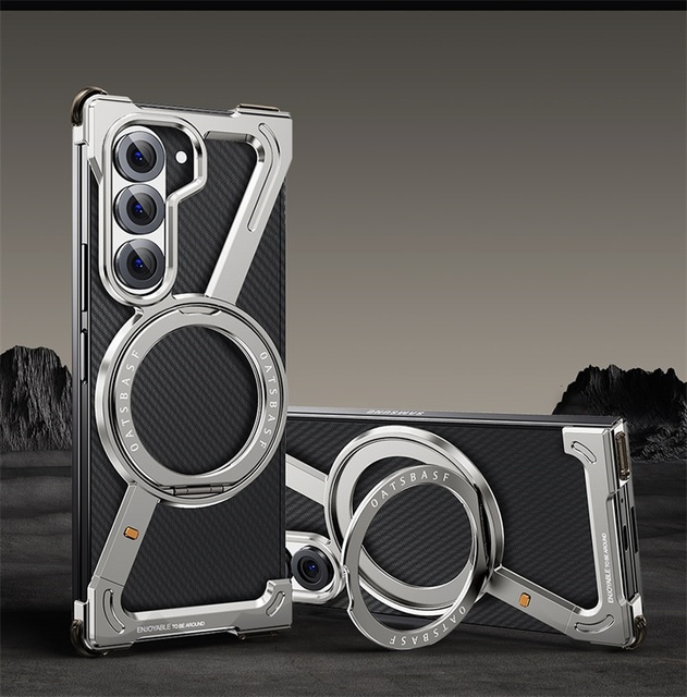 Luxury Metal Z Shape Magnetic 360 Stand Phone Case for Samsung Galaxy Z Fold 7 6 5 Removable Snap-on Rimless Shockproof Cover