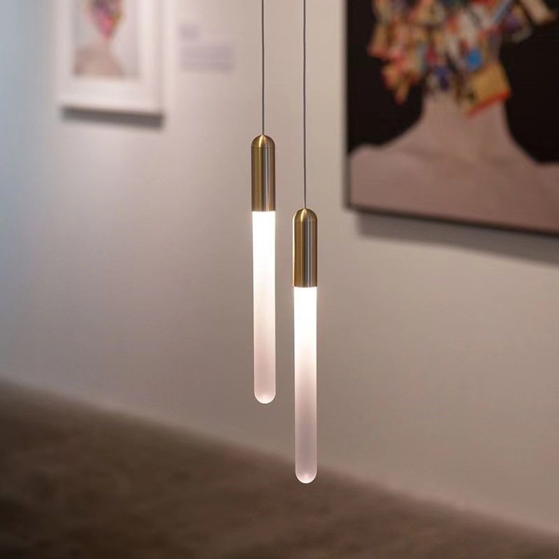 Art Decor Long Barrel Chandelier Modern LED Pendant Light Acrylic Metal Gold Stairwell Hanging Lamp Living Room Bedroom Bedside