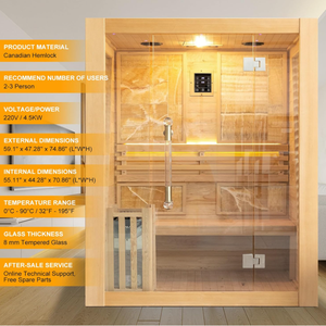 Sauna à vapeur humide moderne pour 2 personnes en bois massif de pruche avec seau et louche pour usage domestique - Product Image 3