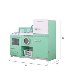 Réfrigérateur et cuisine en bois vert modernes pour jeux de rôle avec évier, robinet et brûleurs pour enfants - Product Image 6