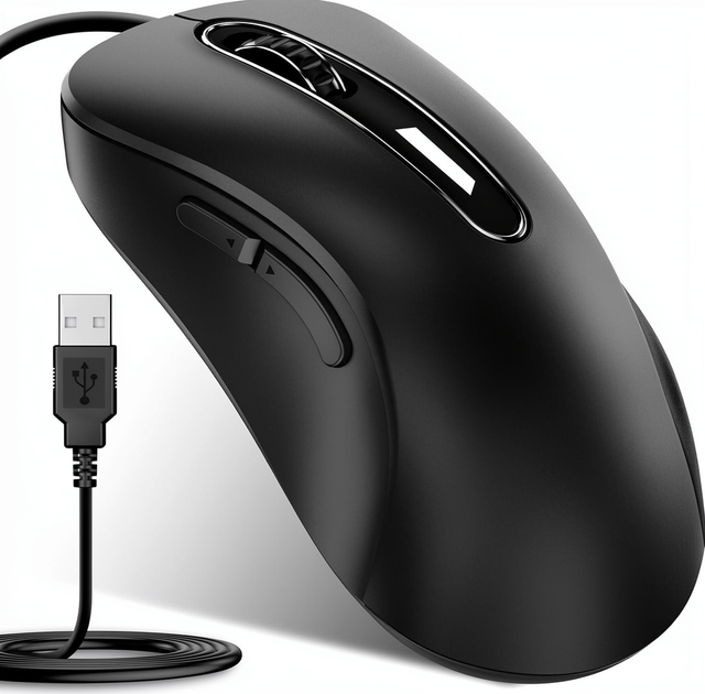Memzuoix Wired USB Optical Mouse 1400 DPI 5-Button Ergonomic Design 5FT Cord for Laptop/PC/Desktop/ Macbook (Black)
