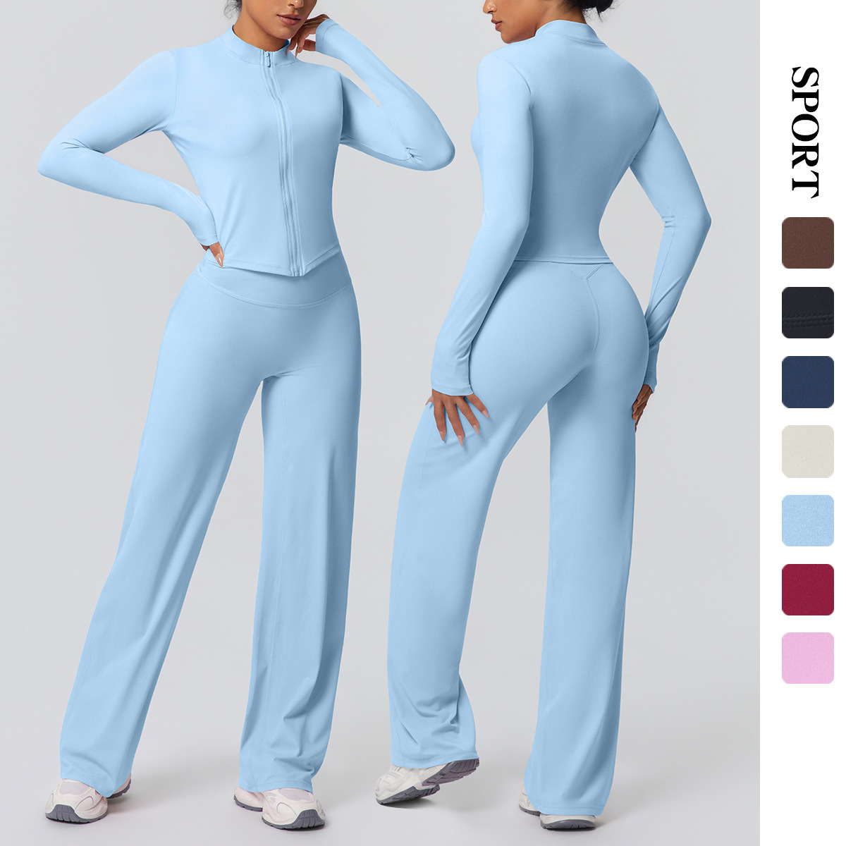 2026 Whole Sales Women Long Sleeve Gym Jackets Pilates Sets High Waist Flare Leggings Yoga Suits Pilates Gym Fitness Wear