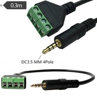 Adaptateur de câble plaqué or 3,5 mm 4 pôles stéréo mâle vers prise jack AV 4 broches verte avec bornier à vis et connecteurs balun