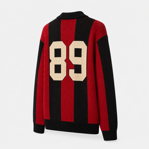 Pull en tricot rayé 100 % coton personnalisé pour homme avec logo frontal, nom et numéro d'équipe personnalisés, style maillot de football à col en V - Product Image 5
