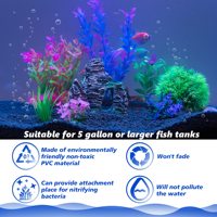 Lot de décorations écologiques en plastique pour aquarium : plantes artificielles et grottes rocheuses pour poissons rouges et betta, accessoires de bureau