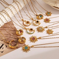 Collares de Acero Inoxidable Vintage al por Mayor, Serie Sol, Luna, Estrella y Corazón, Colgantes de Piedra Natural y Circonio, Joyería Boho para Mujer