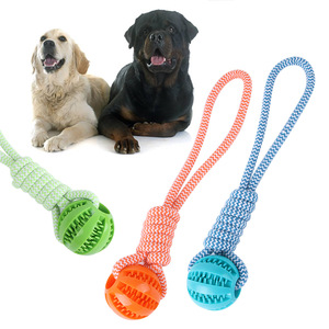 New Cotton Rope <b>Dog</b> Interactive Toy Hand Pull Leaky <b>Ball</b> <b>Dog</b> Chew Toy Rubber <b>Ball</b> Chewing <b>Dog</b> Rope Toy - Product Image 1