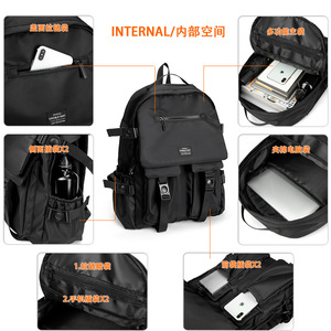 Final Start Men's <b>Backpack</b> <b>Large</b> Capacity 15 Inch Laptop Bag Solid Color Black For Student Travel - Product Image 3